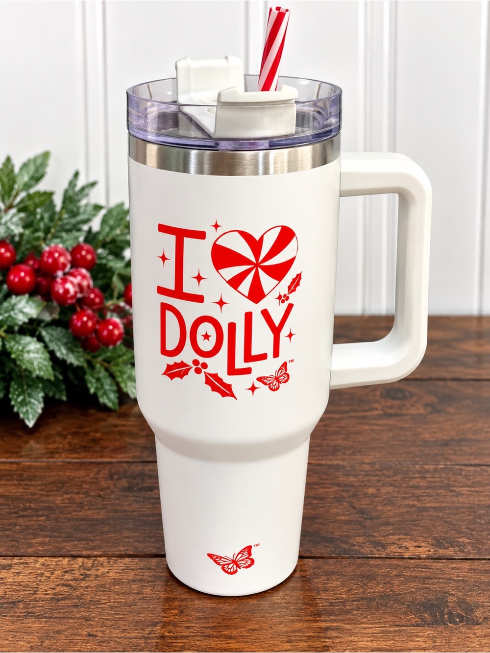 Dolly Parton I Love Dolly Christmas 40 Oz Tumbler Handle Straw